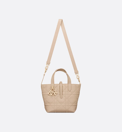Small Dior Toujours Vertical Tote Bag Powder Beige Macrocannage Calfskin