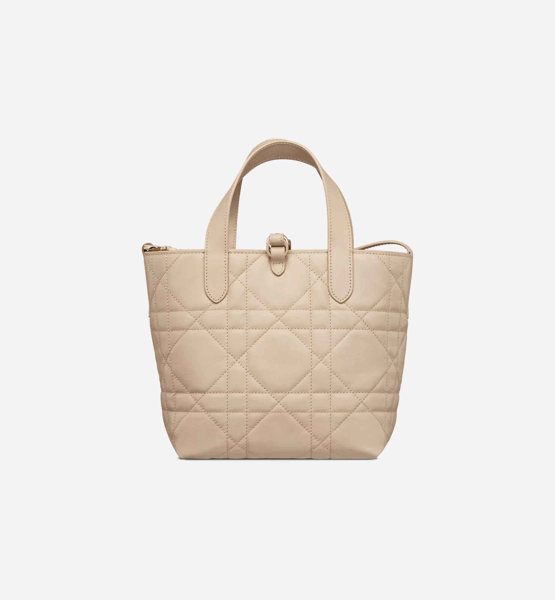 Small Dior Toujours Vertical Tote Bag Powder Beige Macrocannage Calfskin