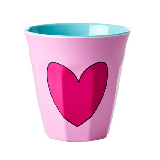 Set of 2 Medium Melamine Cup | Heart in Soft Pink Print