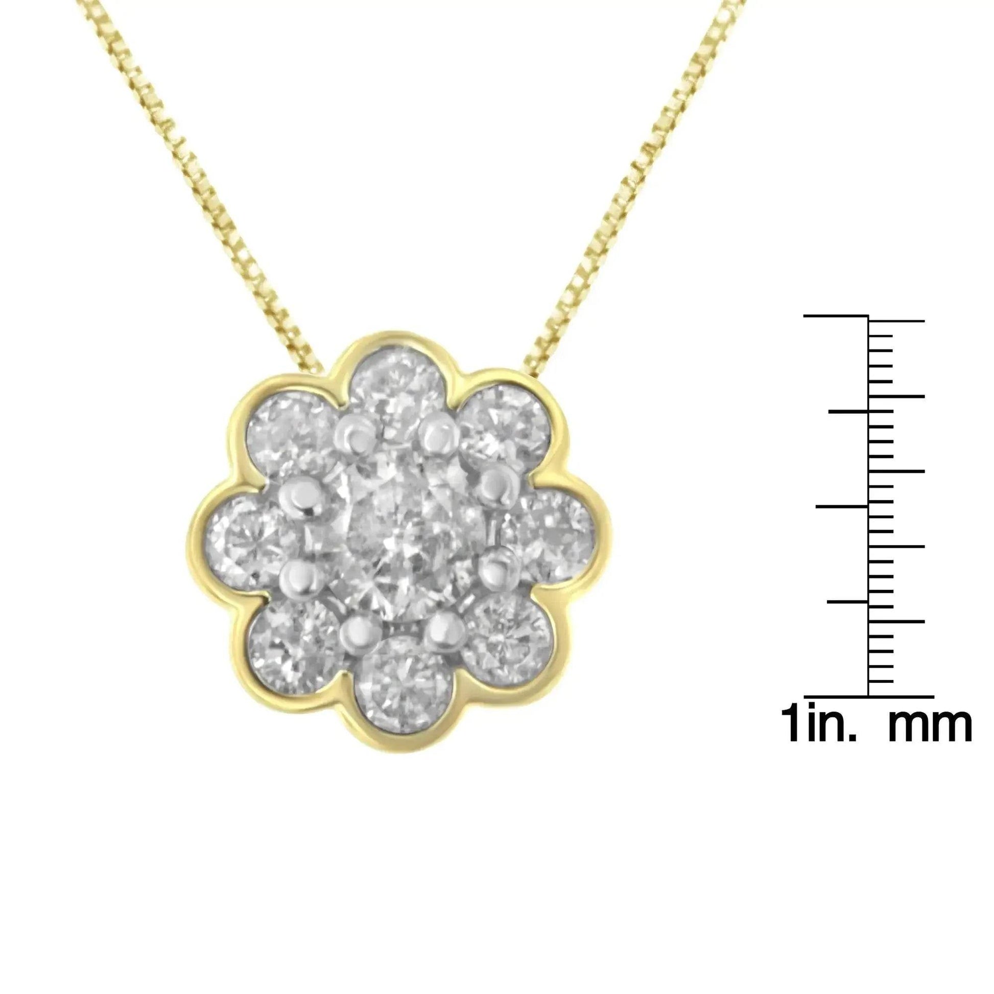 10K Yellow Gold Plated Silver Diamond Cluster Pendant - Solstik