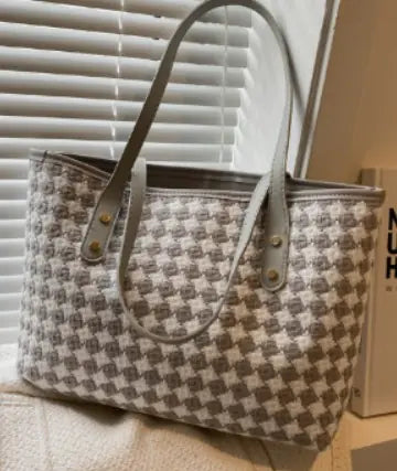 Houndstooth Print Tote Handbag - Solstik