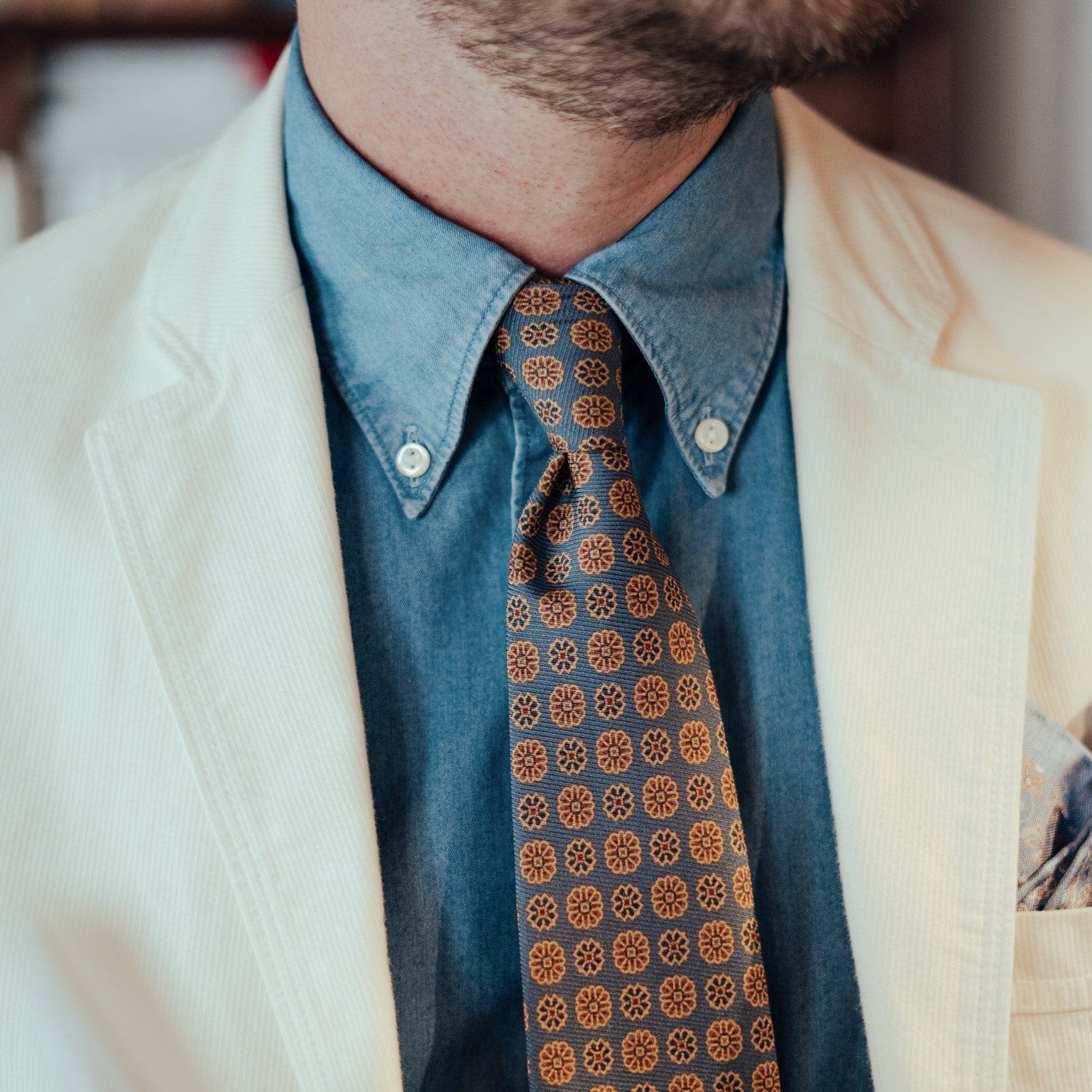 Claudius - Printed Madder Silk Tie - Venetian Blue - Solstik