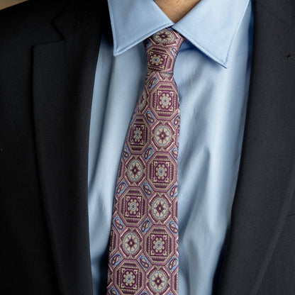 Mantova - Printed Silk Tie - Burgundy Plum - Solstik