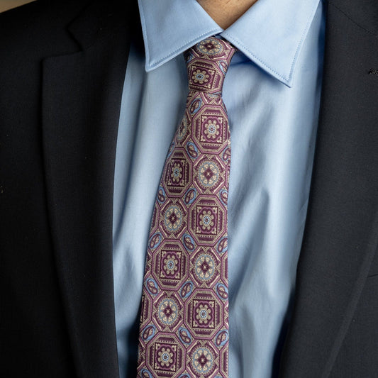 Mantova - Printed Silk Tie - Burgundy Plum - Solstik