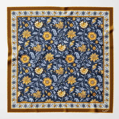 Carrara - Silk Neckerchief - Navy & Mustard - Solstik