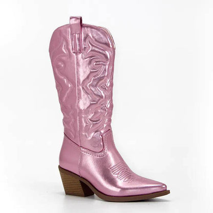 Vintage Women's Chunky Heel High Cowboy Boots - Solstik