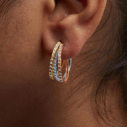 14K Three-Tone Gold Diamond Trio Hoop Earrings - 22 MM - Solstik