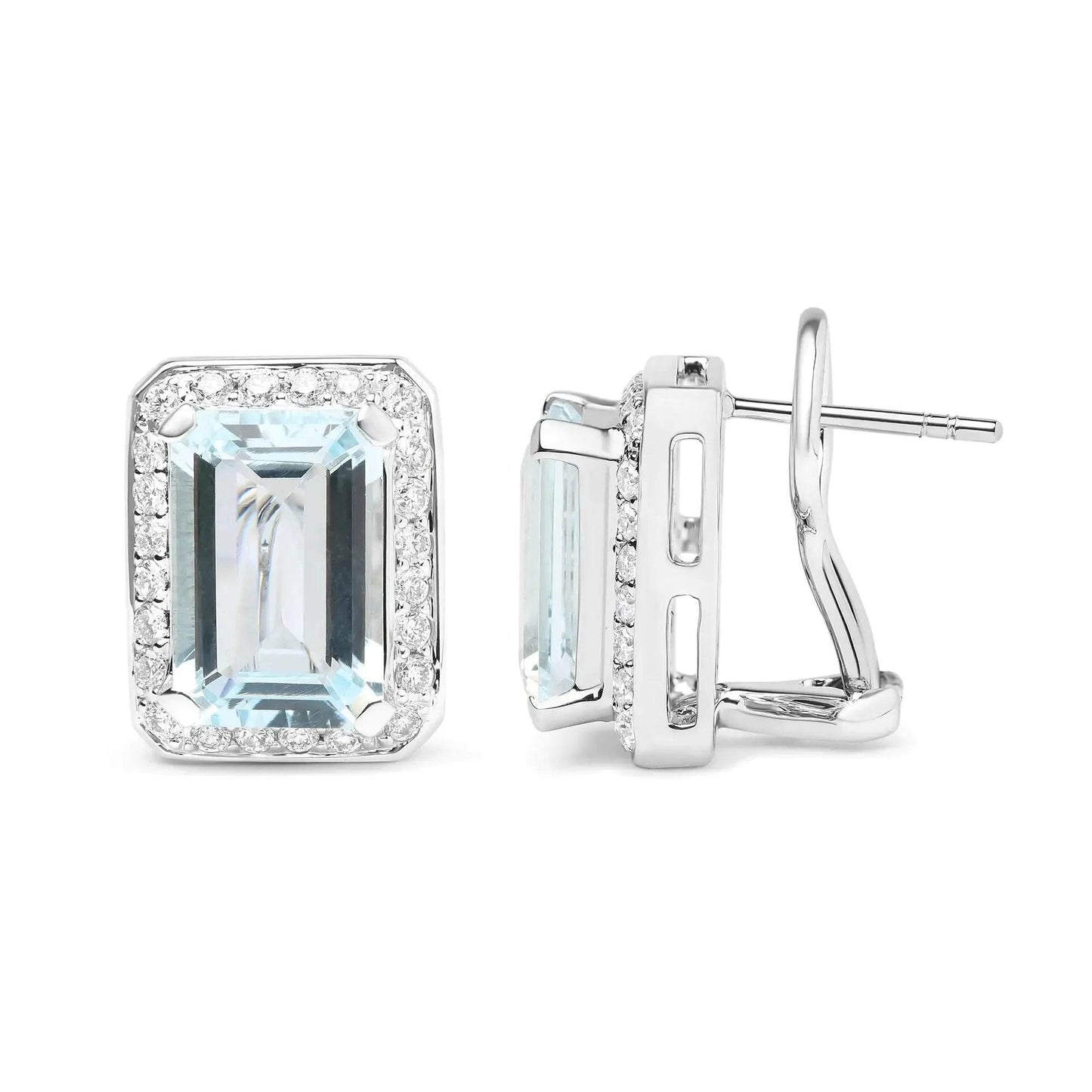 18K White Gold Aquamarine & Diamond Halo Stud Earrings - Solstik