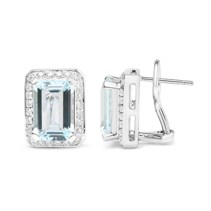 18K White Gold Aquamarine & Diamond Halo Stud Earrings - Solstik