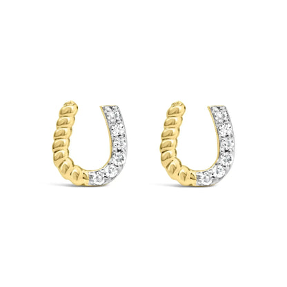 14K Gold Braided Horseshoe Diamond Studs - Solstik