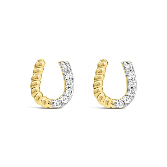 14K Gold Braided Horseshoe Diamond Studs - Solstik