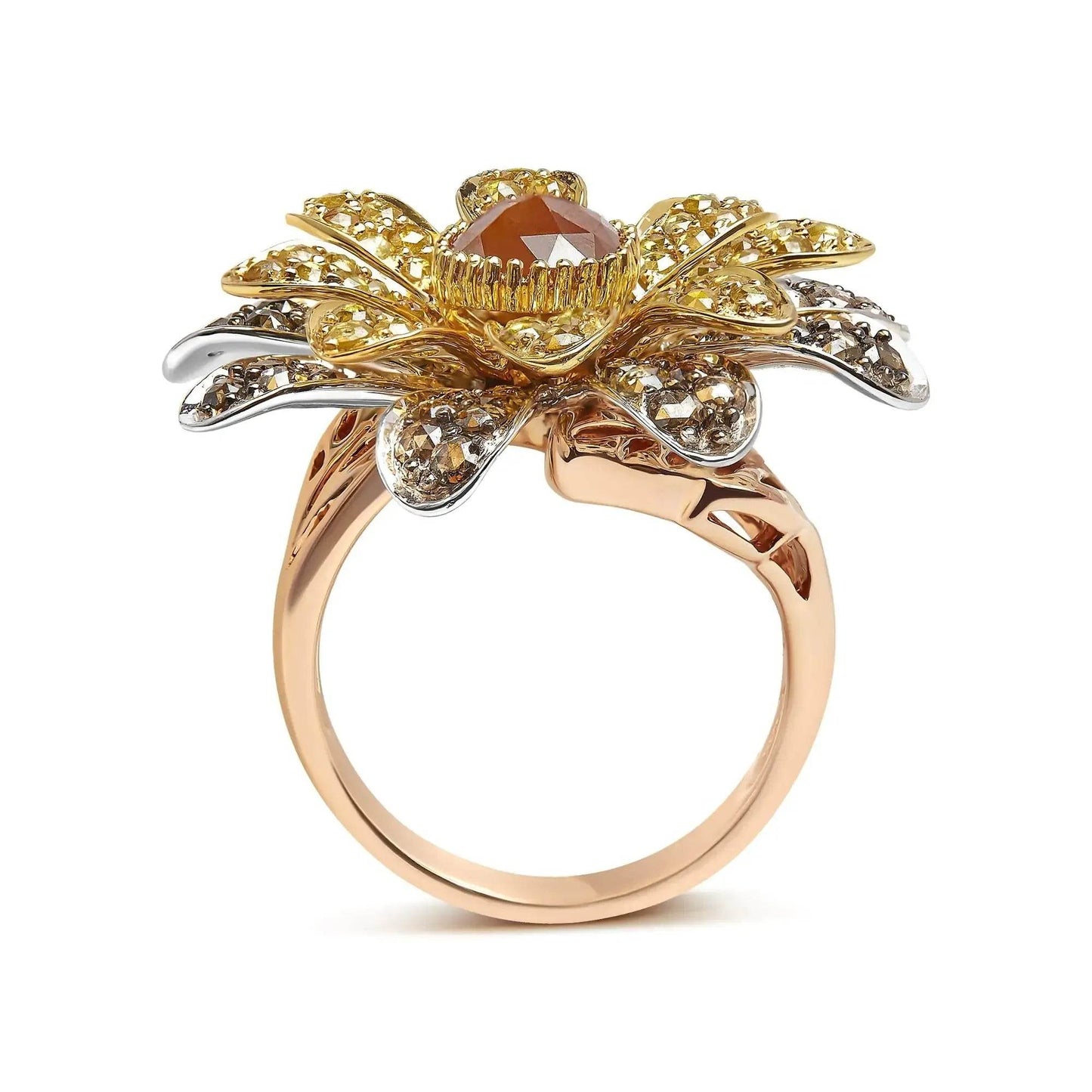 14K Tri-Tone Diamond Floral Cocktail Ring - Size 7 - Solstik