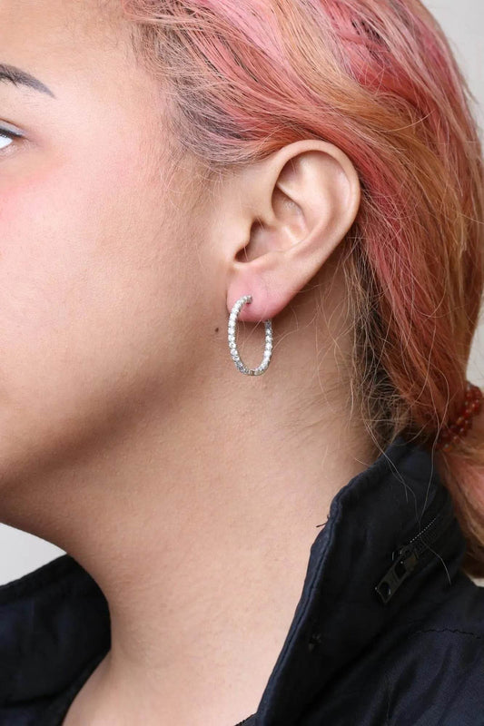 14K White Gold 3ctw Lab-Created Diamond Hoop Earrings - Solstik