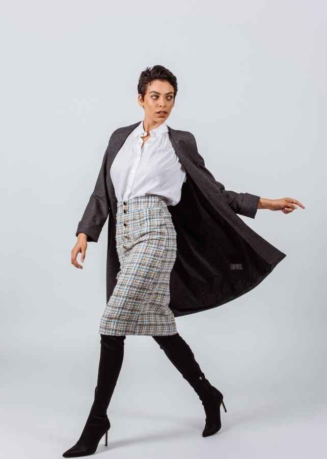 Worsted Flannel Long Trench Coat Gray Women’s Elegant Outerwear