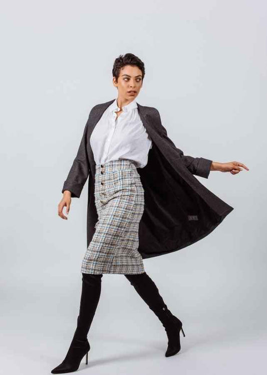 Worsted Flannel Long Trench Coat Gray Women’s Elegant Outerwear