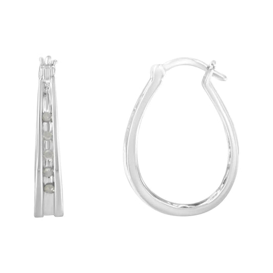.925 Silver Diamond Accent Hoop Earrings - Solstik