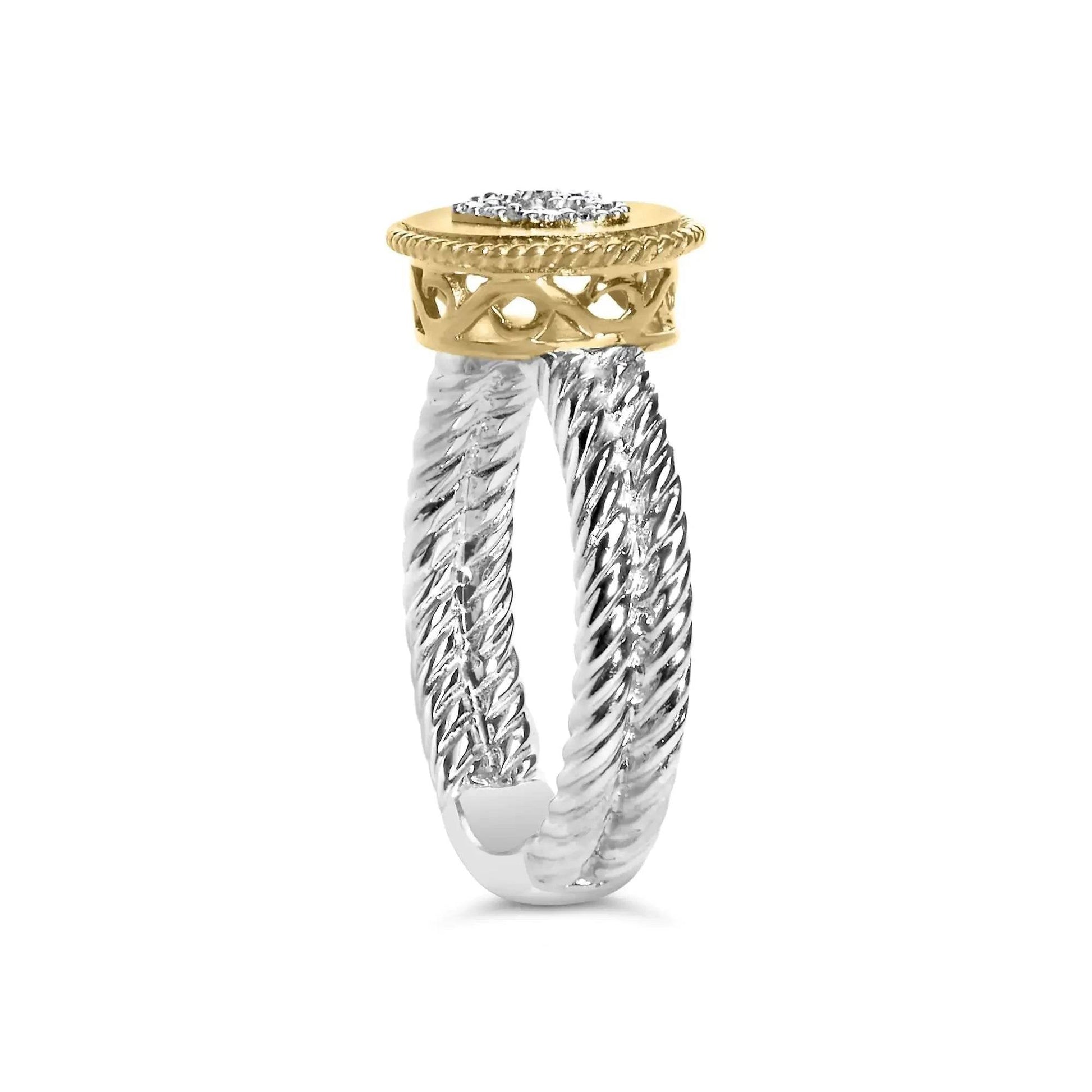 18K Yellow Gold Heart Diamond Sterling Silver Ring - Solstik