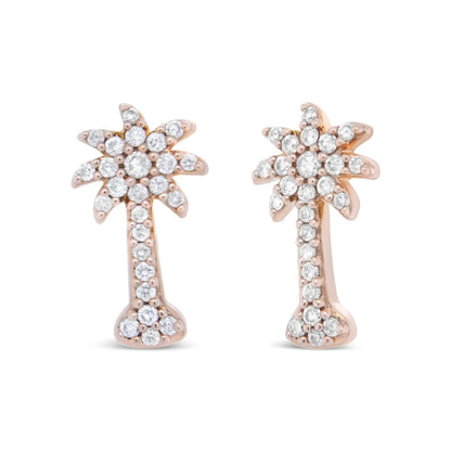 10K Rose Gold Diamond Palm Tree Studs - Solstik