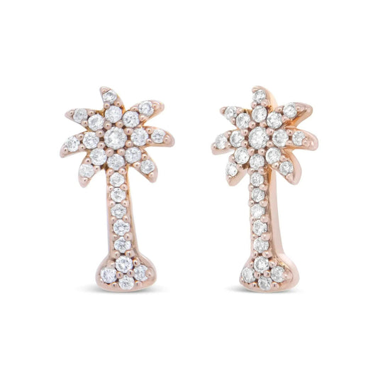 10K Rose Gold Diamond Palm Tree Studs - Solstik