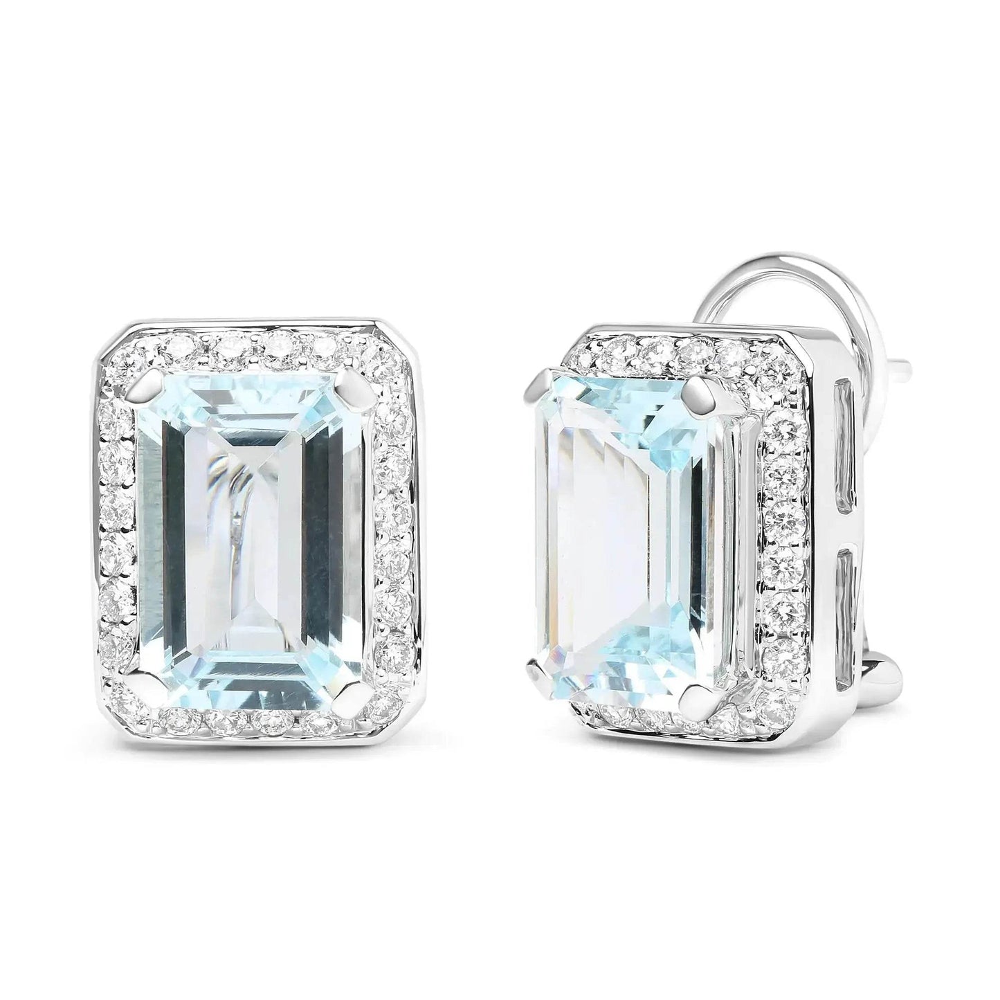 18K White Gold Aquamarine & Diamond Halo Stud Earrings - Solstik