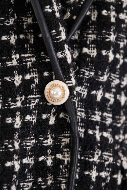 Black & White Tweed Checkers Blazer – Women’s Chic Tailored Jacket