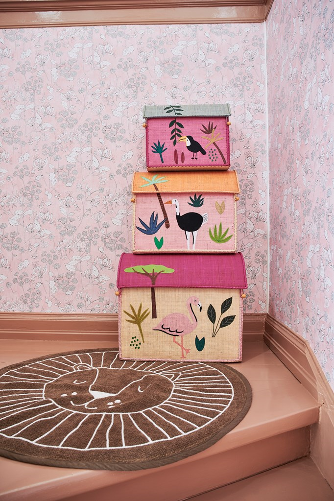 Raffia Storage Baskets with Jungle Pink Theme - Set of Three