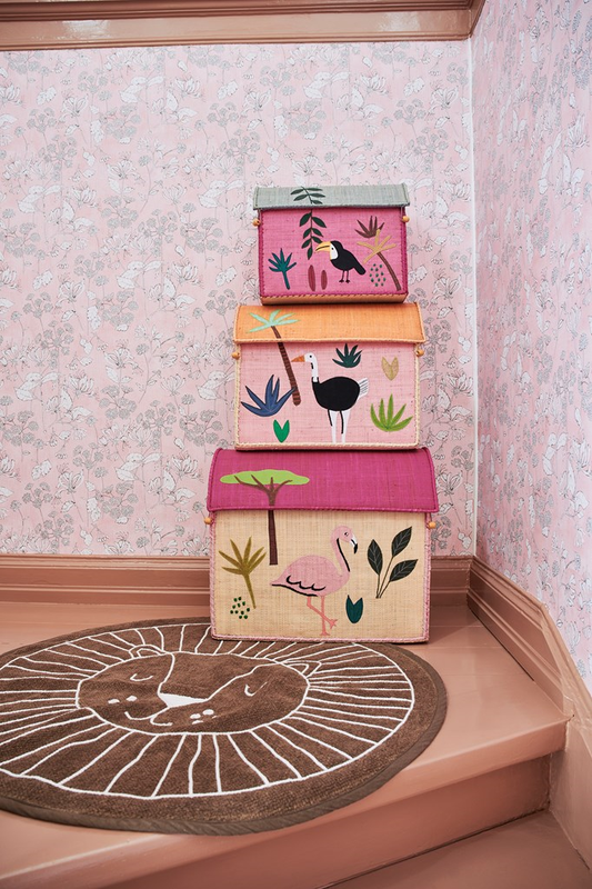 Raffia Storage Baskets with Jungle Pink Theme - Set of Three