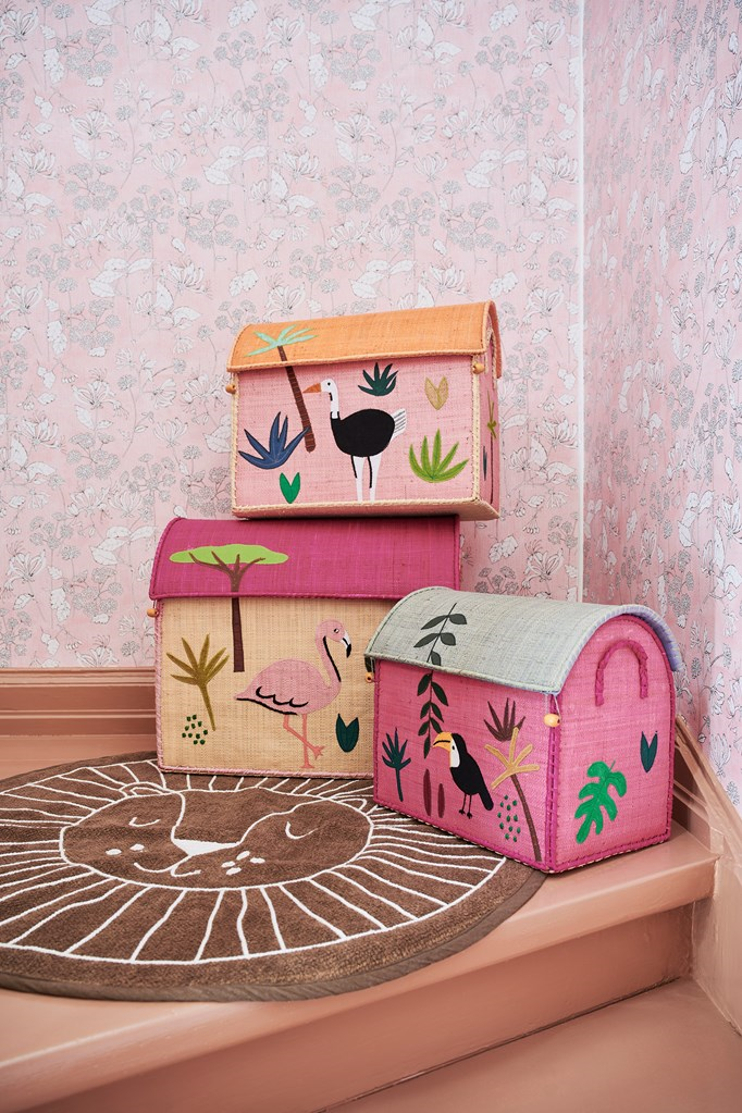 Raffia Storage Baskets with Jungle Pink Theme - Set of Three
