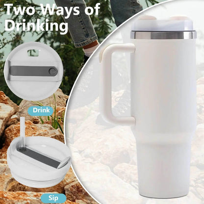 40oz V2 large capacity tumbler, With Handle And Straw Lid, Insulated Reusable Stainless Steel Water Bottles Travel Mug Coffee Cup car cup water cup For Men Women Outdoor Camping Driving, gift - Solstik