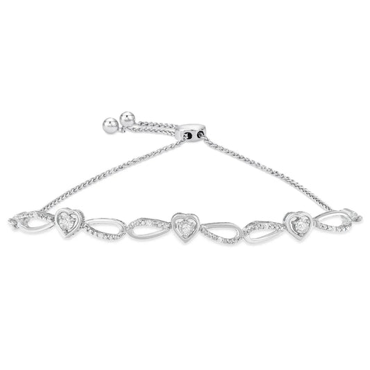 .925 Silver Diamond Heart & Infinity Adjustable Bracelet - Solstik