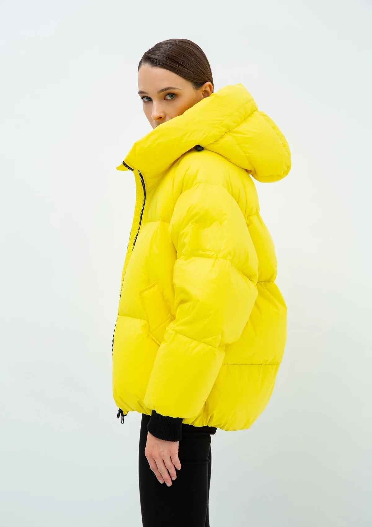 Gisela Premium Hooded Down Puffer Jacket in Yellow