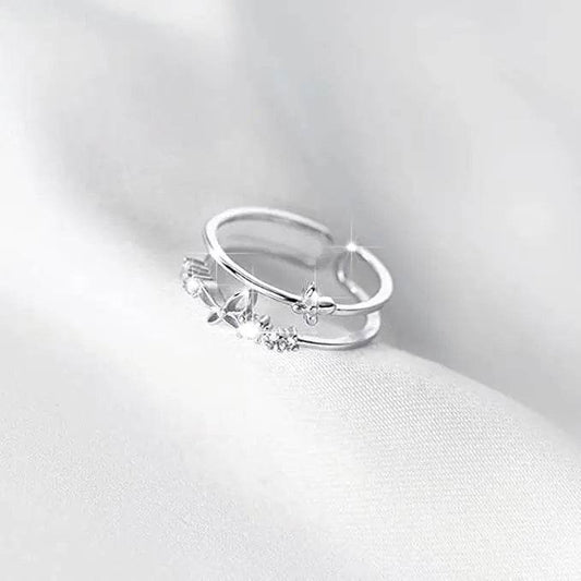 Women's Fashion Double Layer Butterfly Diamond Ring Set - Solstik