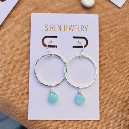 AQUA CHALCEDONY SMALL HOOP EARRINGS
