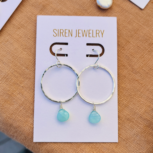 AQUA CHALCEDONY SMALL HOOP EARRINGS