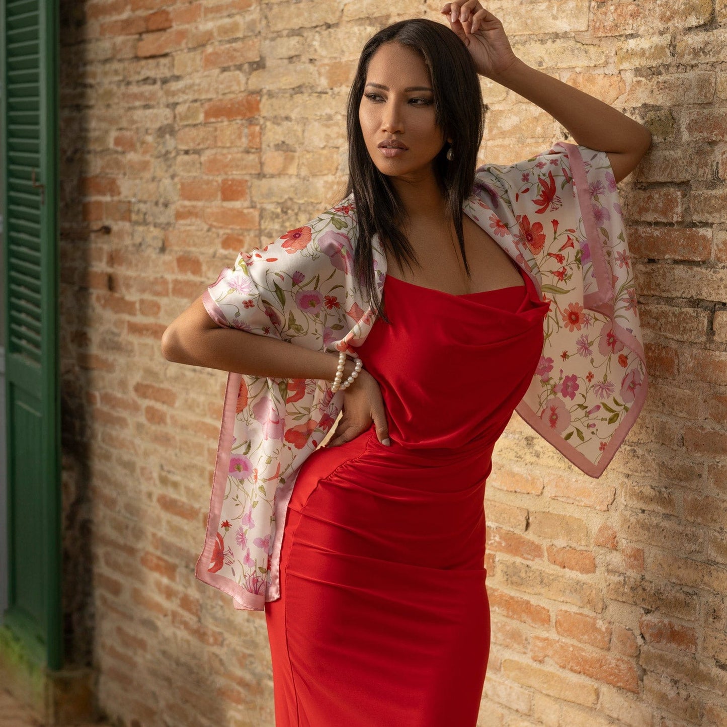 Primavera - Long Silk Scarf - Pink - Solstik