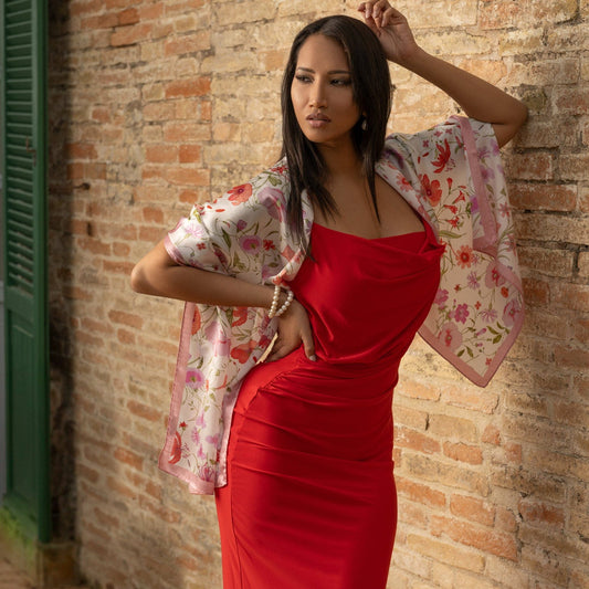 Primavera - Long Silk Scarf - Pink - Solstik