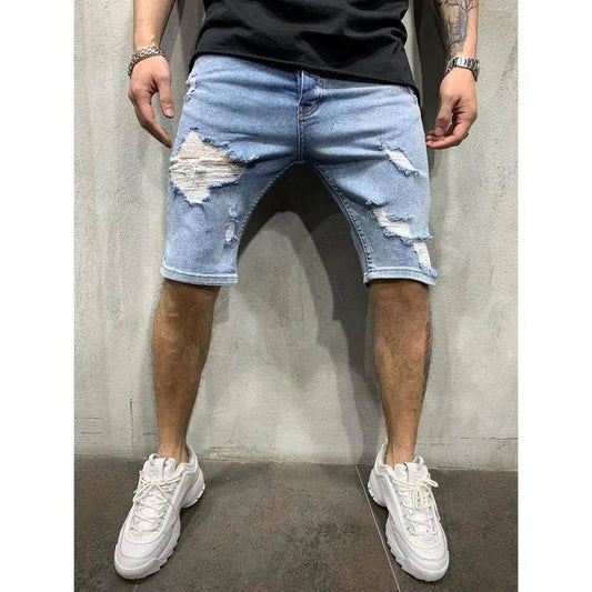 Slim Fit Men's Denim Pants with Holes - Solstik