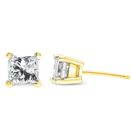 10K Yellow Gold Princess Diamond Solitaire Earrings - Solstik
