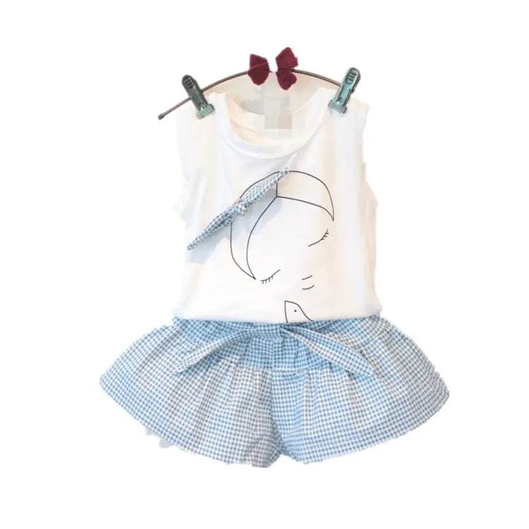 2024 Bow-Tee & Plaid Skirt Set for Girls - Solstik