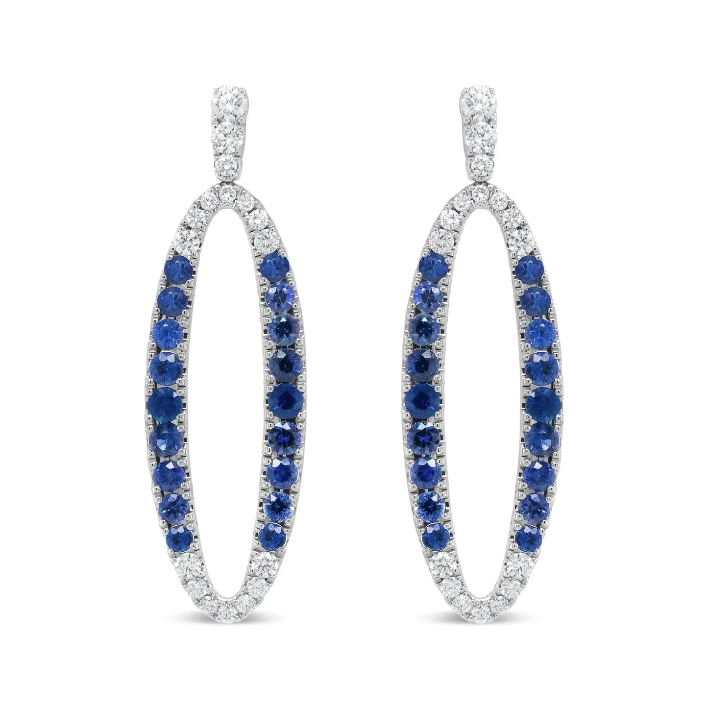 18K White Gold Sapphire & Diamond Oval Dangle Earrings - Solstik