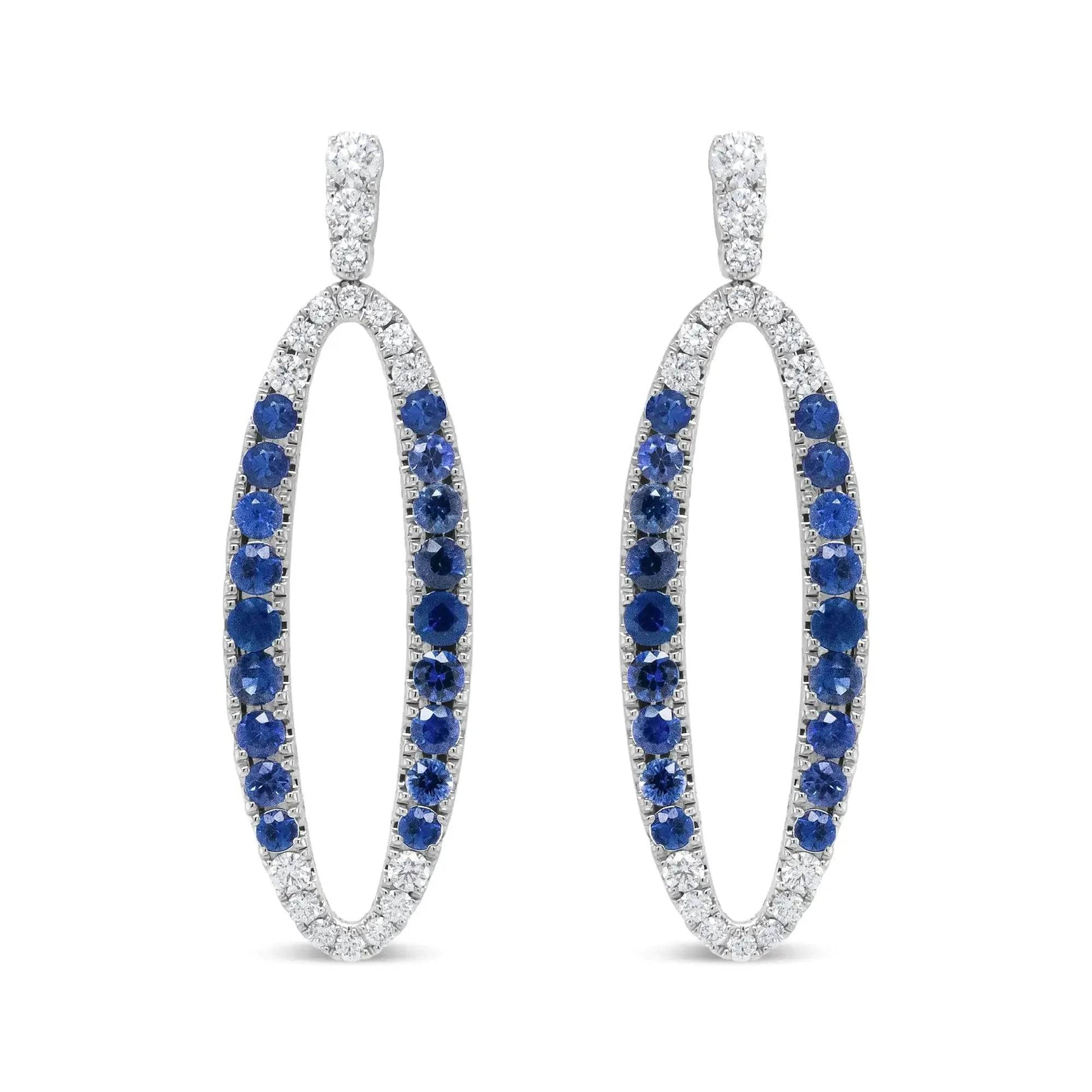 18K White Gold Sapphire & Diamond Oval Dangle Earrings - Solstik