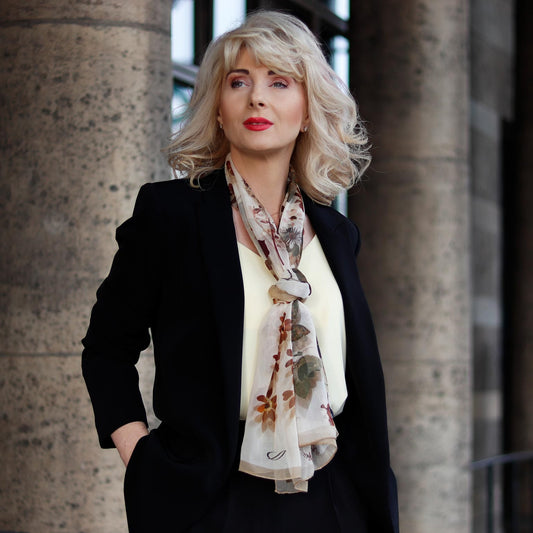 Botanica - Long Silk Scarf - Beige - Solstik