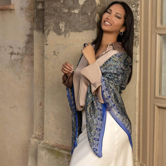 Ambra - Silk Scarf Shawl - Blueberry - Solstik