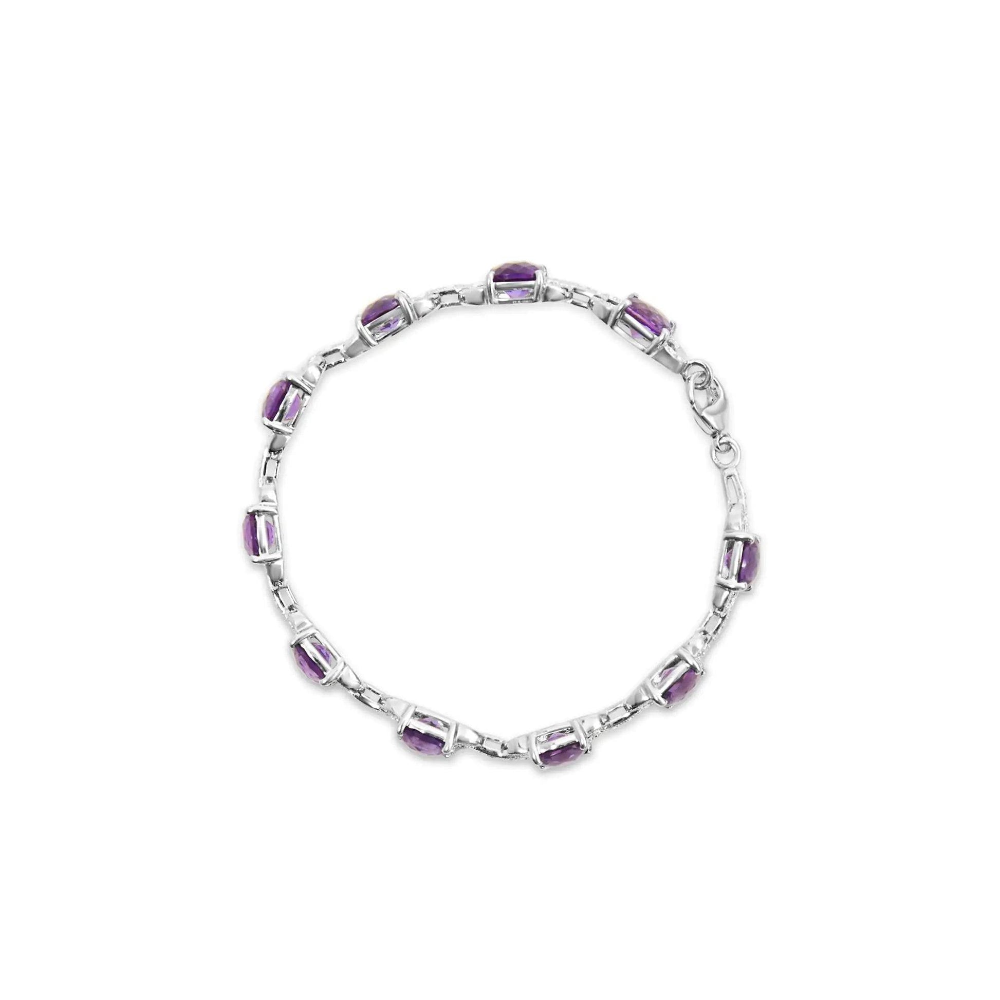 Sterling Silver Amethyst & Diamond Tennis Bracelet - 7 Inch - Solstik