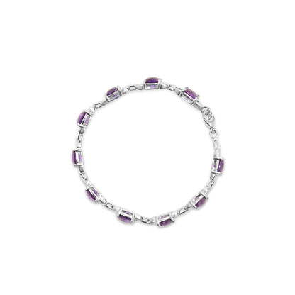 Sterling Silver Amethyst & Diamond Tennis Bracelet - 7 Inch - Solstik