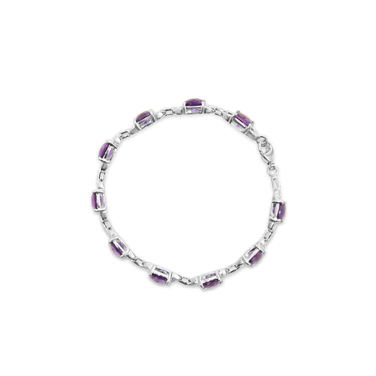 Sterling Silver Amethyst & Diamond Tennis Bracelet - 7 Inch - Solstik