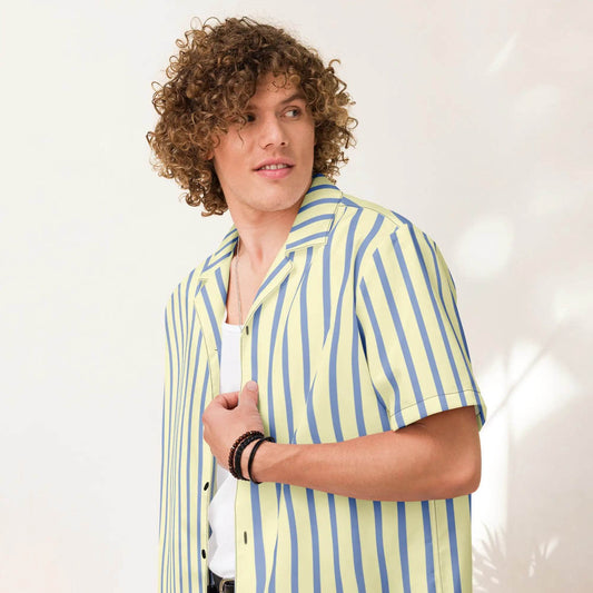 Mellow Yellow & Marlin Blue Striped Button-Down Camp Shirt - Solstik