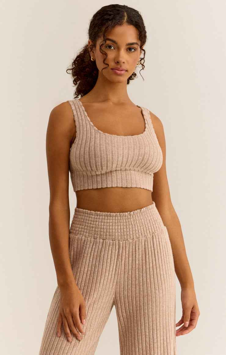 Zoe Rib Tank Bra Iced Coffee