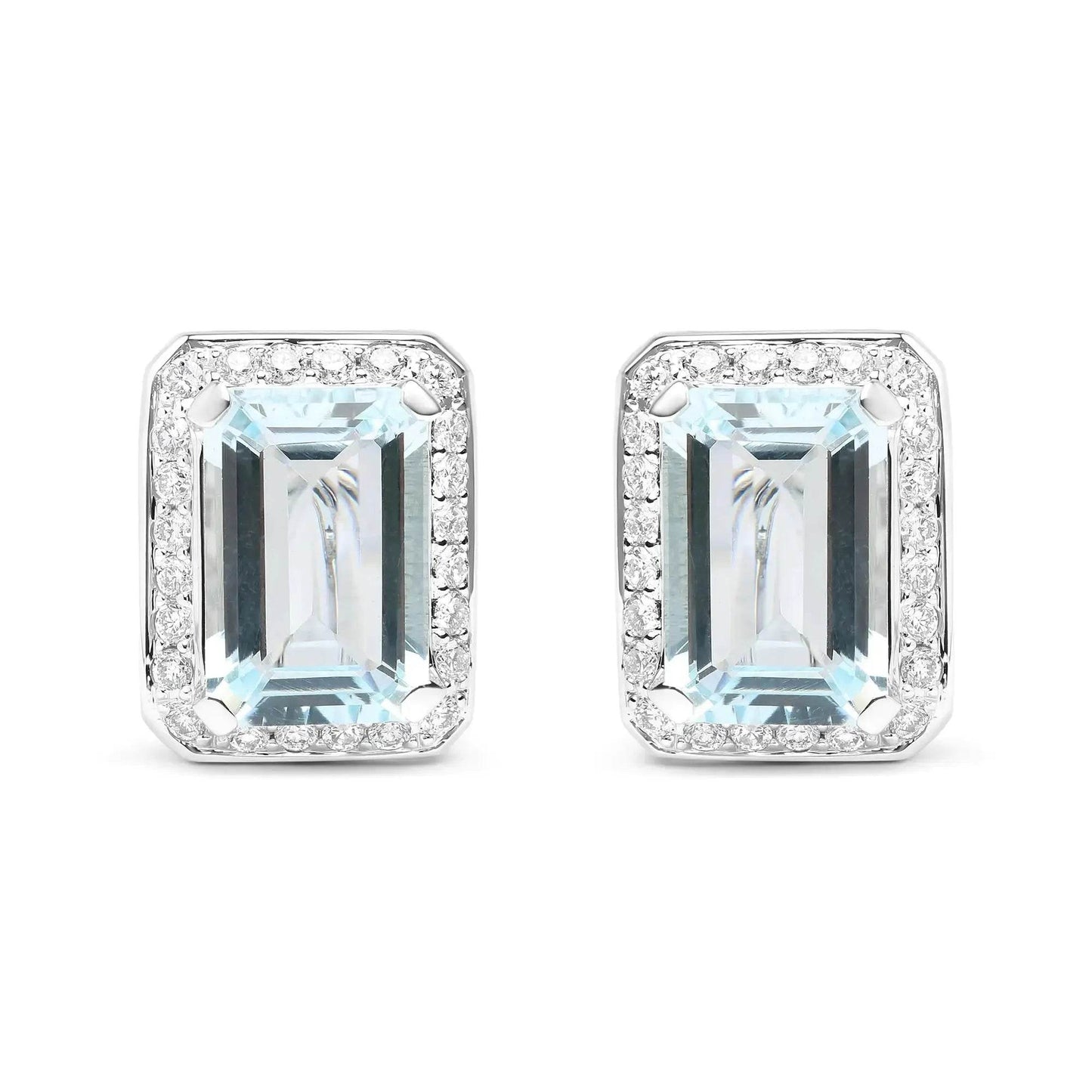 18K White Gold Aquamarine & Diamond Halo Stud Earrings - Solstik