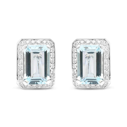 18K White Gold Aquamarine & Diamond Halo Stud Earrings - Solstik